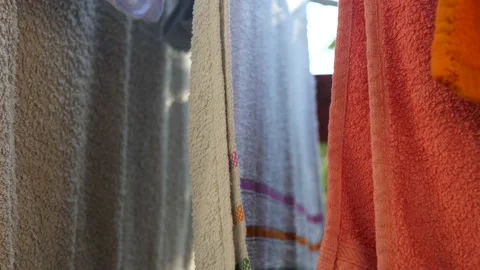 4 K slow motion video, wind moving the drying towels Stock Footage 161572256