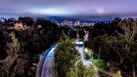4 k time-lapse of San Diego skyline at night, with buildings illuminated Stock Footage 109793715