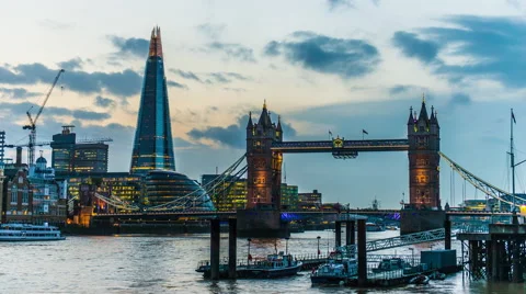 4 k UHD  timelapse of tower bridge and the shard in London England Stock Footage