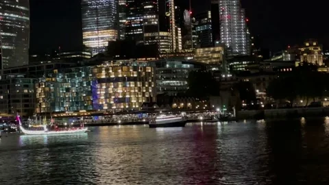 4 K video Reflection Flotilla Her Majesty The Queen’s Row Barge, Gloriana Stock Footage 212727582