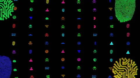 4 large elements in the corners. place for text. acid holographic icons of Stock Footage 85555003