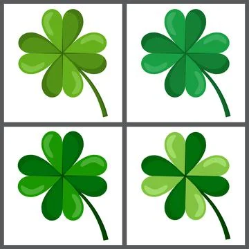 4 leaf clover isolated on white background. cartoon vector illustration set Stock Illustration