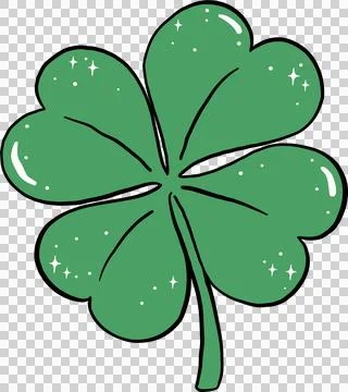 4 Leaf Clover with short stem Hand Drawn Doodle Stock Illustration