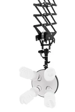 4 lightbulbs in lamp holder on ceiling pantograph isolated on white background Illustrazione stock