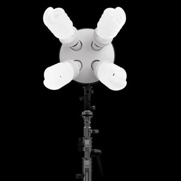 4 lightbulbs in lamp holder on studio stand isolated on black background Stock Illustration