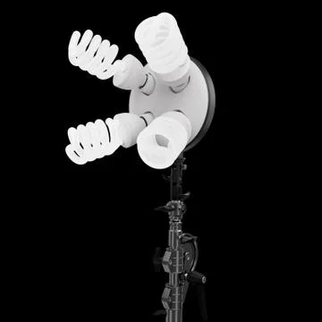 4 lightbulbs in lamp holder on studio stand isolated on black background Stock Illustration