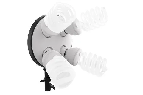 4 lightbulbs in lamp holder on studio stand isolated on white background Stock Illustration