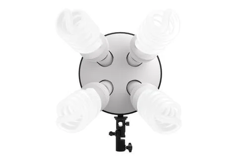 4 lightbulbs in lamp holder on studio stand isolated on white background Stock Illustration