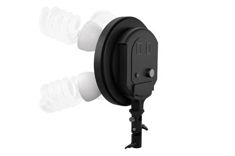 4 lightbulbs in lamp holder on studio stand isolated on white background Stock Illustration