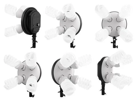 4 lightbulbs in lamp holder on studio stand isolated on white background Stock Illustration