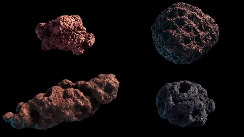 4 Loop-able rotating asteroids with Alpha channel Stock Footage 126090217