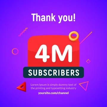 4 million followers vector post 4m celebration. Three millions subscribers Stock Illustration