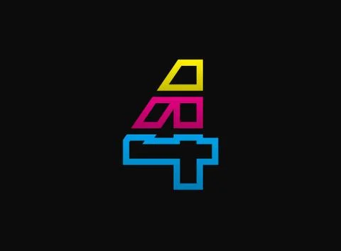 4 number logo, vector desing font .Dynamic cmyk split blue, pink, yellow colo Stock Illustration
