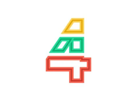 4 number logo, vector outline stroke font. Slice, cut design with red, green, Stock Illustration