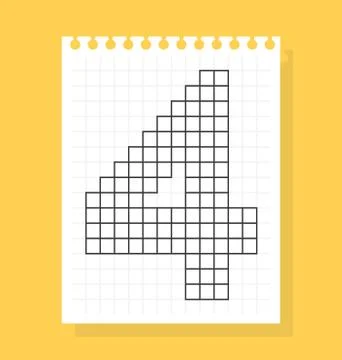 4 number on notepad sheet of squared paper, made of squares. Vector illustrat Stock Illustration
