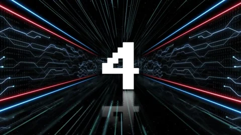 4 Number in Tech Room Animation, Top Ten, on Alpha Channel, Loop Stock Footage 254459963