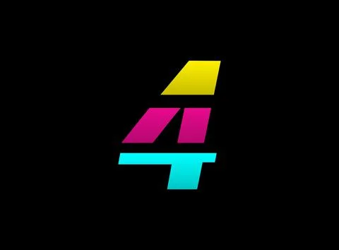 4 number vector desing, Cmyk color font logo, . Dynamic split blue, pink, yel Stock Illustration