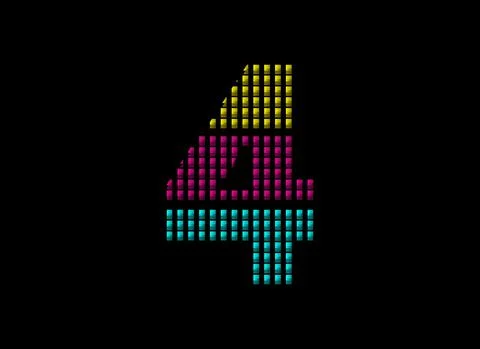 4 number vector desing, cmyk color font logo. Dynamic split pink, yellow, blu Stock Illustration