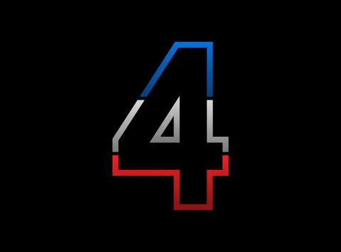 4 number vector desing, outline stroke font logo. Dynamic split grey, red, bl Illustrazione stock