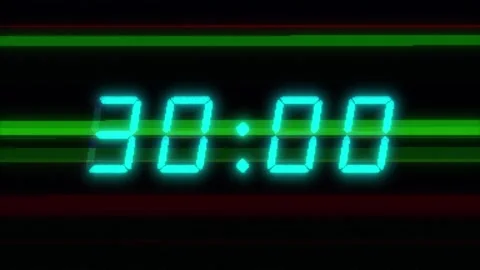 4 numbers, 30 second digital clock counting down with glitch and VHS effects Stock Footage 311806537
