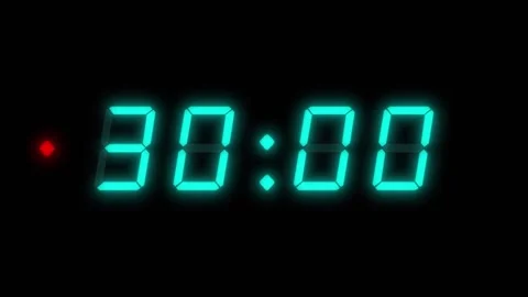 4 numbers, 30 second digital clock counting down. Cyan with red light Stock Footage 311806564