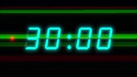4 numbers, 30 second digital clock counting down with glitch and VHS effects Stock Footage 311836705