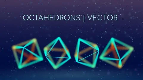 4 octahedrons with edges from different angles of view. Depth of field Stock Illustration