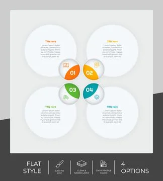 4 options of flat infographic vector design with circle object for marketing. 스톡 일러스트