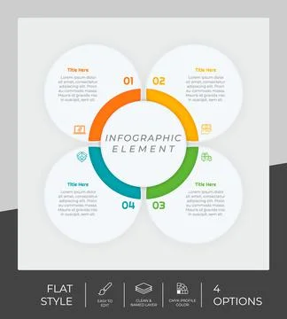 4 options of flat infographic vector design with circle object for marketing. Stock Illustration