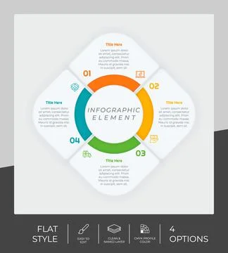 4 options of flat infographic vector design with circle object for marketing. 스톡 일러스트