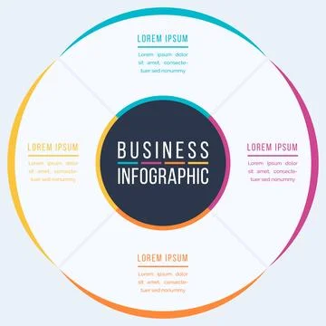 4 Options Infographic circle design 4 Options, objects, elements or steps info Stock Illustration