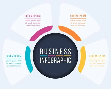 4 Options Infographic circle design 4 steps, objects, elements or options info Stock Illustration
