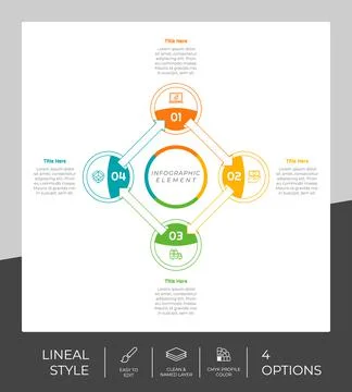 4 options of line infographic vector design with circle object for marketing. 스톡 일러스트
