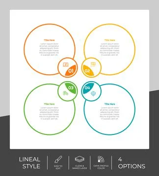 4 options of line infographic vector design with circle object for marketing. Stock Illustration