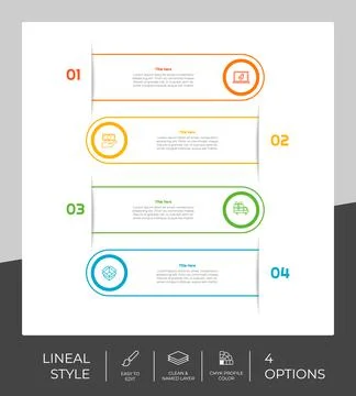 4 options of line infographic vector design with circle object for marketing. 스톡 일러스트