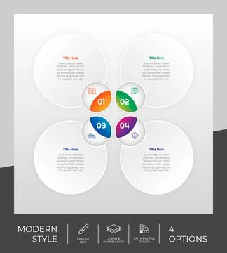 4 options of modern infographic vector design with circle object for marketin Stock Illustration