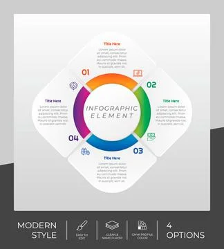 4 options of modern infographic vector design with circle object for marketin 스톡 일러스트
