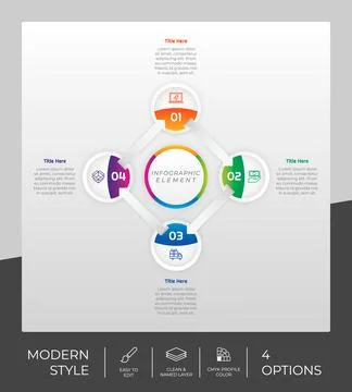4 options of modern infographic vector design with circle object for marketin Stock Illustration