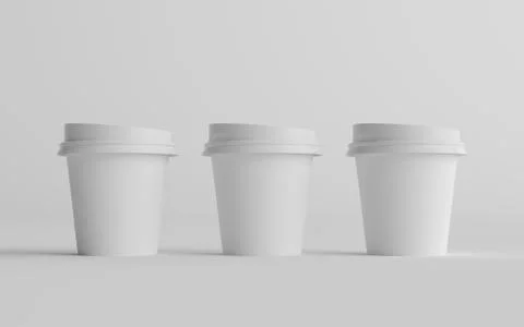 4 oz. Single Wall Paper Espresso  Coffee Cup Mockup with White Lid - Three Cu Stock Illustration