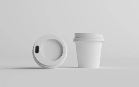 4 oz. Single Wall Paper Espresso  Coffee Cup Mockup with White Lid - Two Cups Stock Illustration