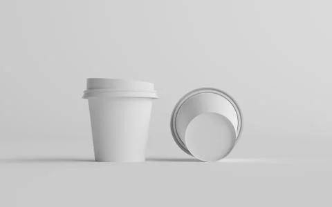 4 oz. Single Wall Paper Espresso  Coffee Cup Mockup with White Lid - Two Cups Stock Illustration