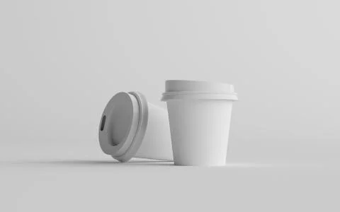 4 oz. Single Wall Paper Espresso  Coffee Cup Mockup with White Lid - Two Cups Stock Illustration