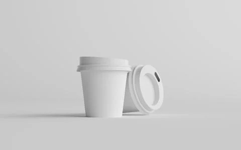 4 oz. Single Wall Paper Espresso  Coffee Cup Mockup with White Lid - Two Cups Stock Illustration