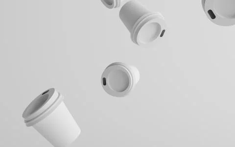 4 oz. Single Wall Paper Espresso  Coffee Cup Mockup with White Lid - Multiple Stock Illustration