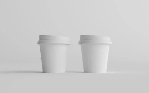 4 oz. Single Wall Paper Espresso  Coffee Cup Mockup with White Lid - Two Cups Stock Illustration