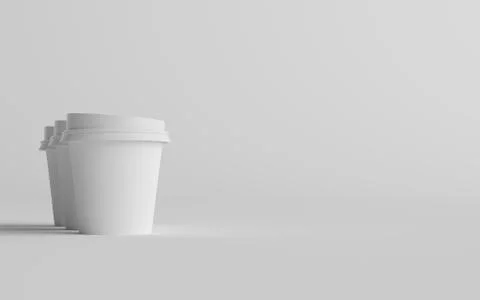 4 oz. Single Wall Paper Espresso  Coffee Cup Mockup with White Lid - Three Cu Stock Illustration