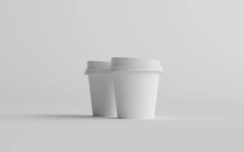 4 oz. Single Wall Paper Espresso  Coffee Cup Mockup with White Lid - Two Cups Stock Illustration