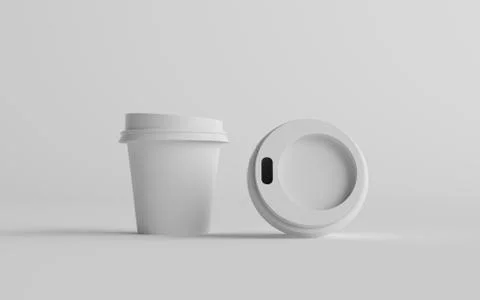 4 oz. Single Wall Paper Espresso  Coffee Cup Mockup with White Lid - Two Cups Stock Illustration