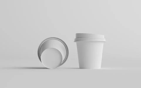 4 oz. Single Wall Paper Espresso  Coffee Cup Mockup with White Lid - Two Cups Stock Illustration