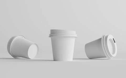 4 oz. Single Wall Paper Espresso  Coffee Cup Mockup with White Lid - Three Cu Stock Illustration